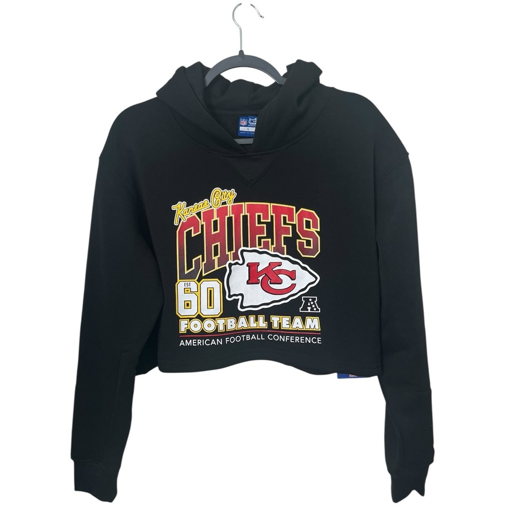 Kansas City Chiefs Black Fleece Cropped Pullover Hoodie Womens Size L